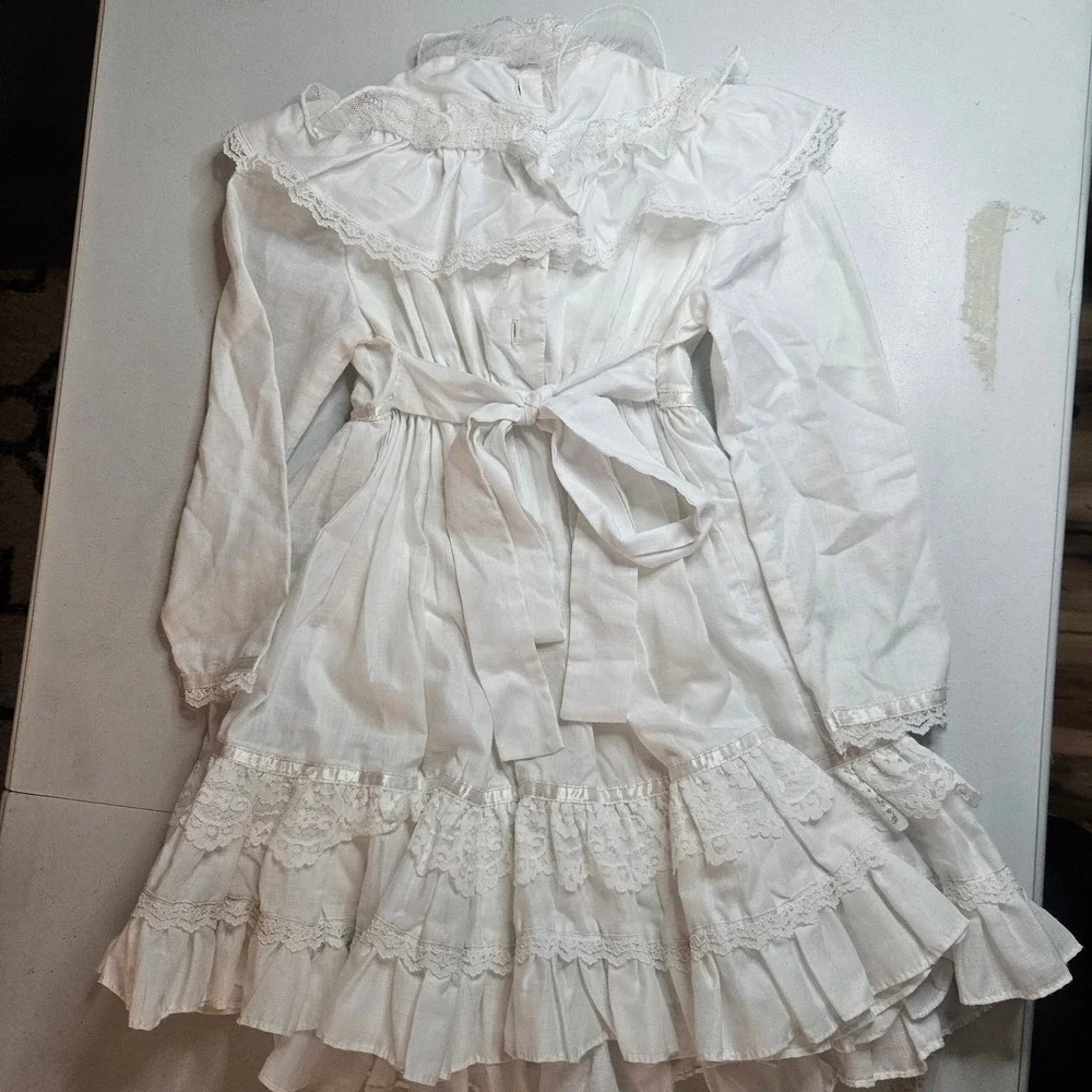 Vintage Gunne Sax Jessica McClintock White Lace Prairie Dress Pearl Trim Size 4